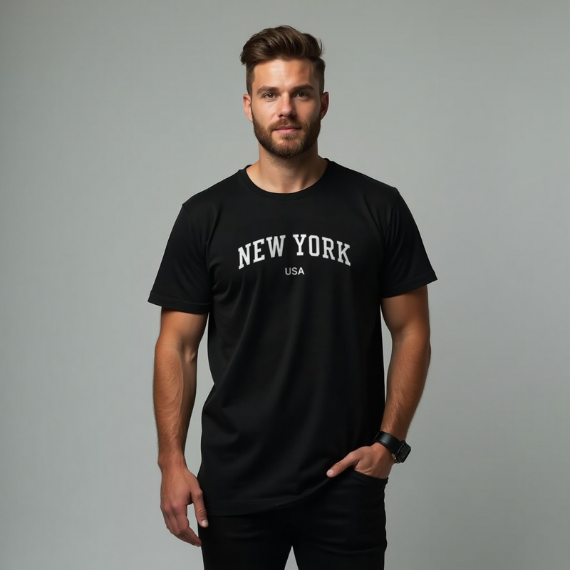 Camiseta Preta Minimalista (Estampa New York USA)
