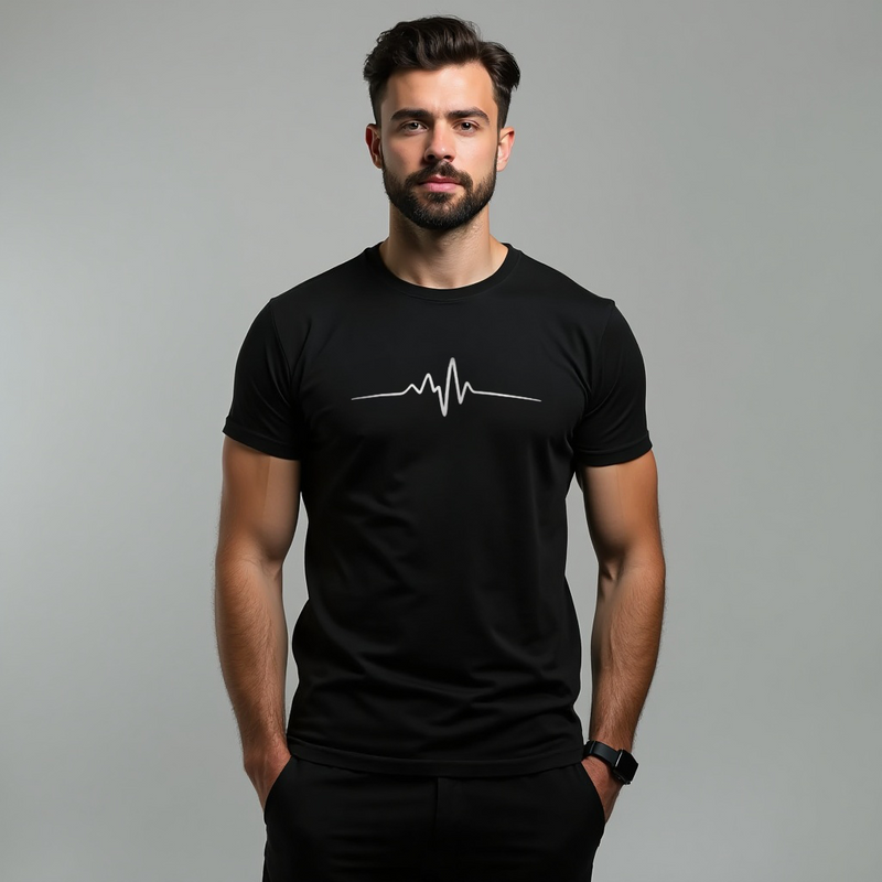 Camiseta Preta Minimalista (Estampa Linha da Vida)