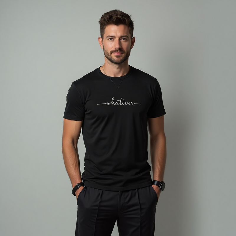 Camiseta Preta Casual (Estampa Whatever)