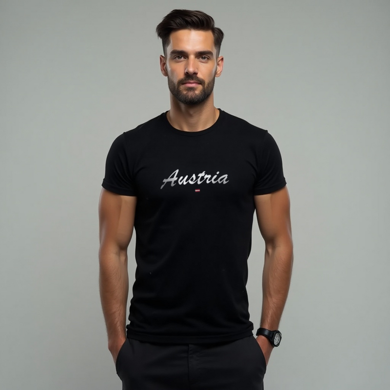 Camiseta Manga Curta de Algodão (Estampa Áustria)